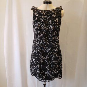 Adrianna Papell Sheath Dress Front Ruffle Sleeveless Lined Black/White Size 8